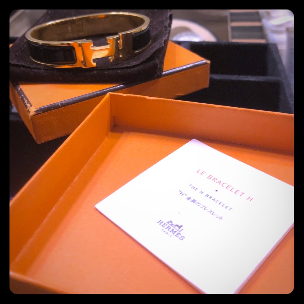 AUTHENTIC HERMES Black and Gold  H bracelet